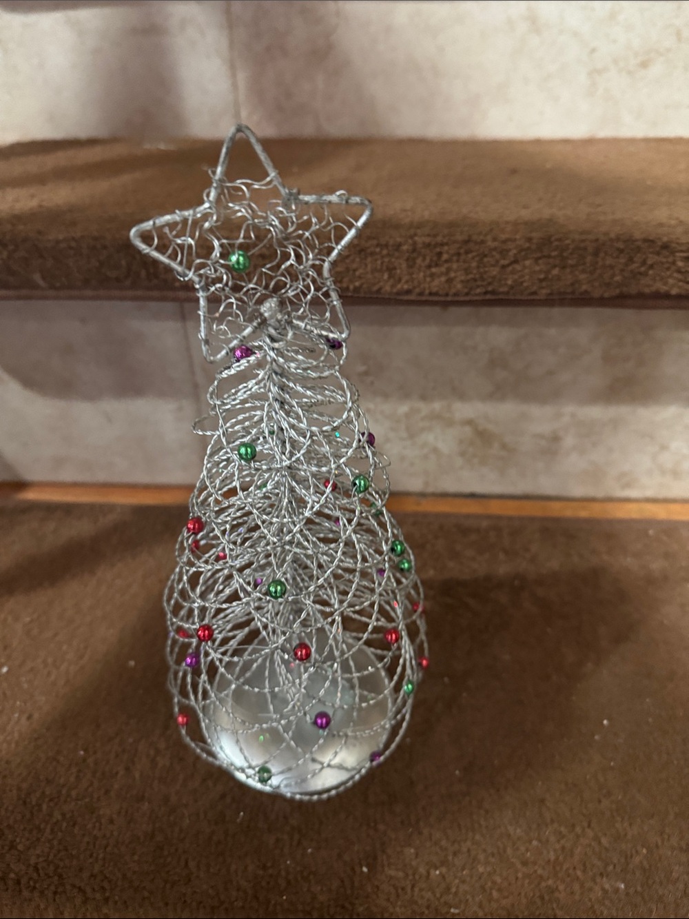 Silver Wire Spiral Christmas Tree Decor with Multicolor Ornaments